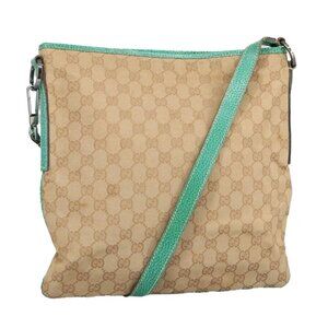 GUCCI GG Canvas Shoulder Bag Beige Silver Green